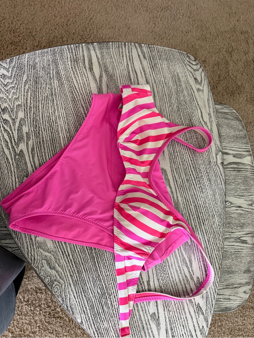 Fabletics Pink Sunset Scoop Bikini Swim Set M/L Neon Candy Stripe